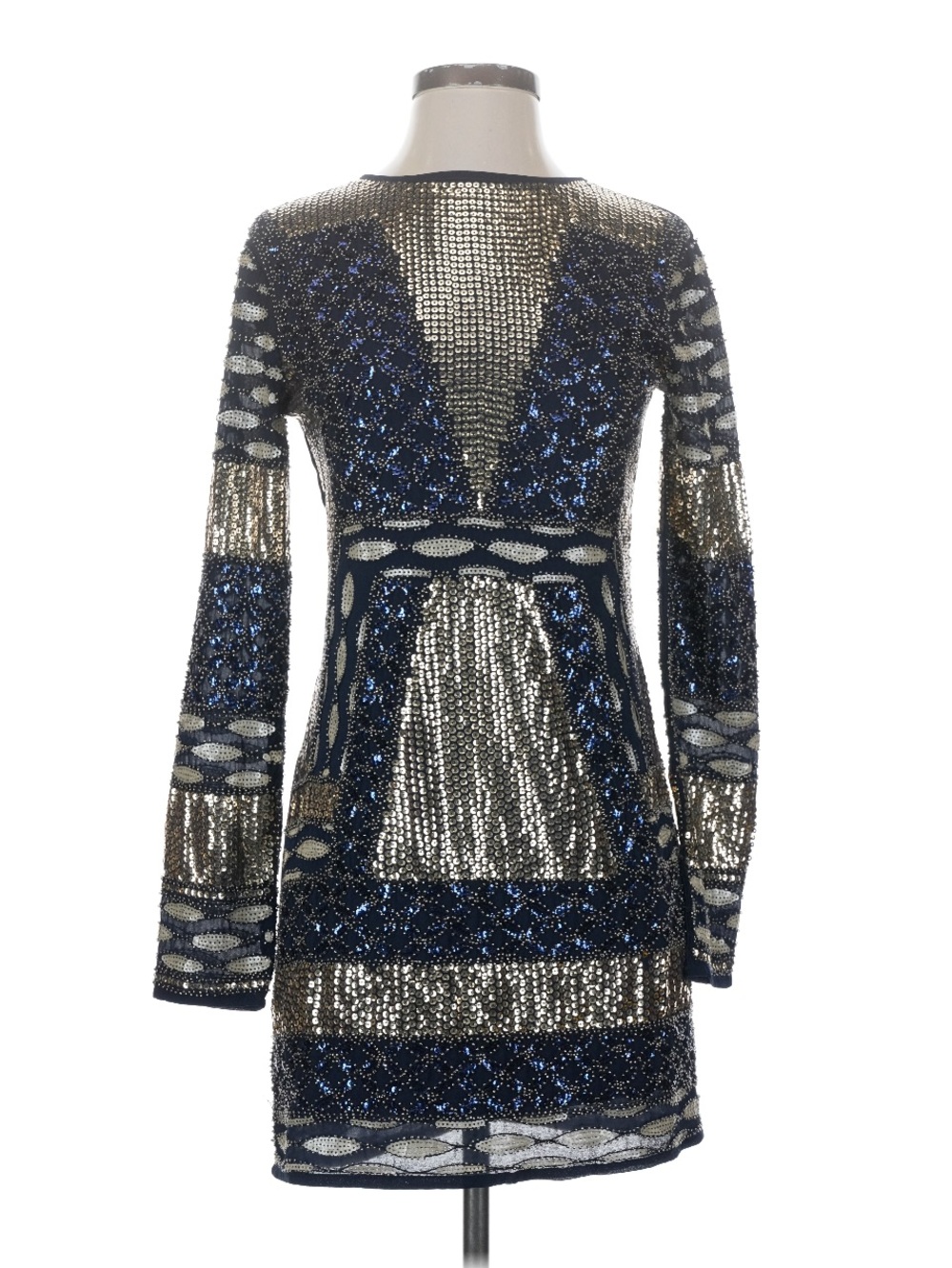 Blue and silver retro disco Sequin Long-Sleeve Mini Dress
